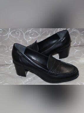 Ralph Lauren Black Leather Block Heel Loafers